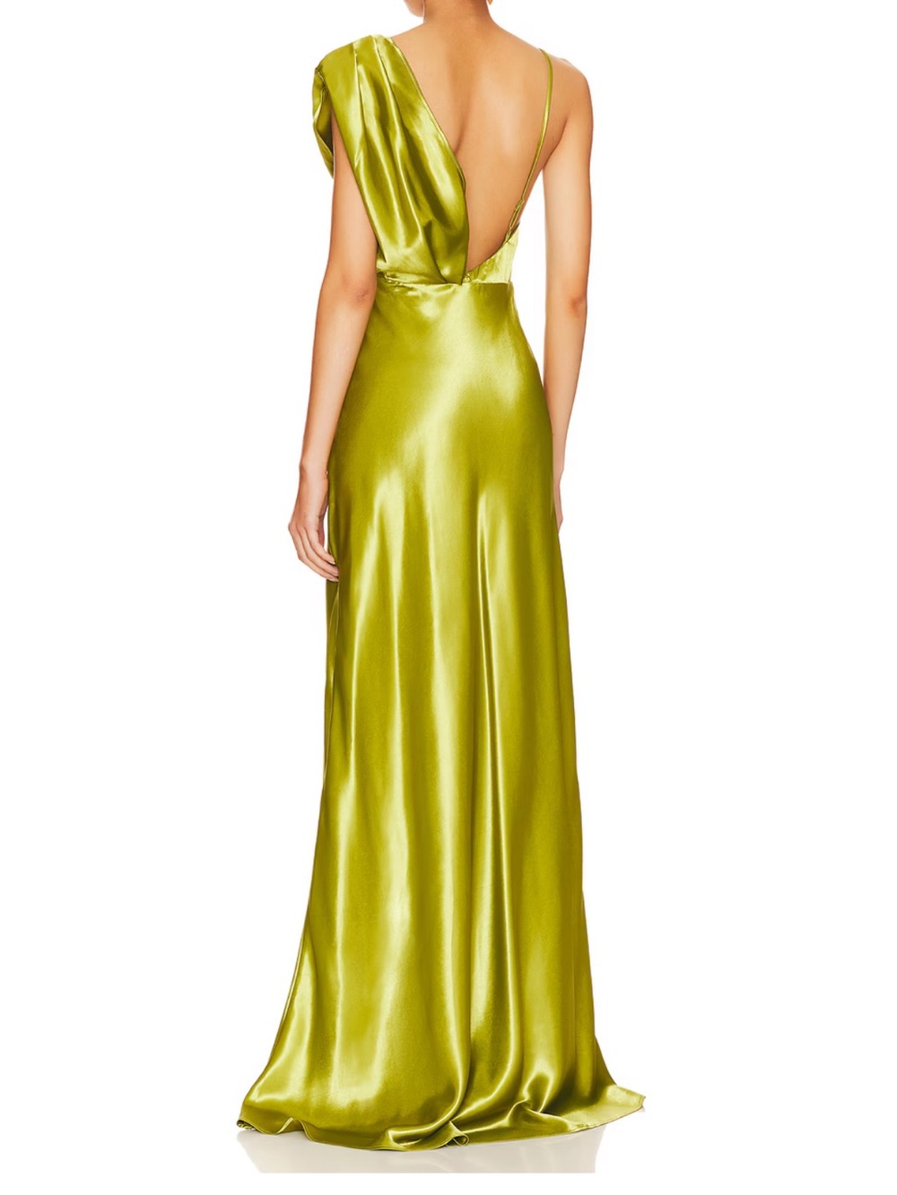 House of Harlow 1960 One-Shoulder Satin Gown in Chartreuse - Picture 2 of 6